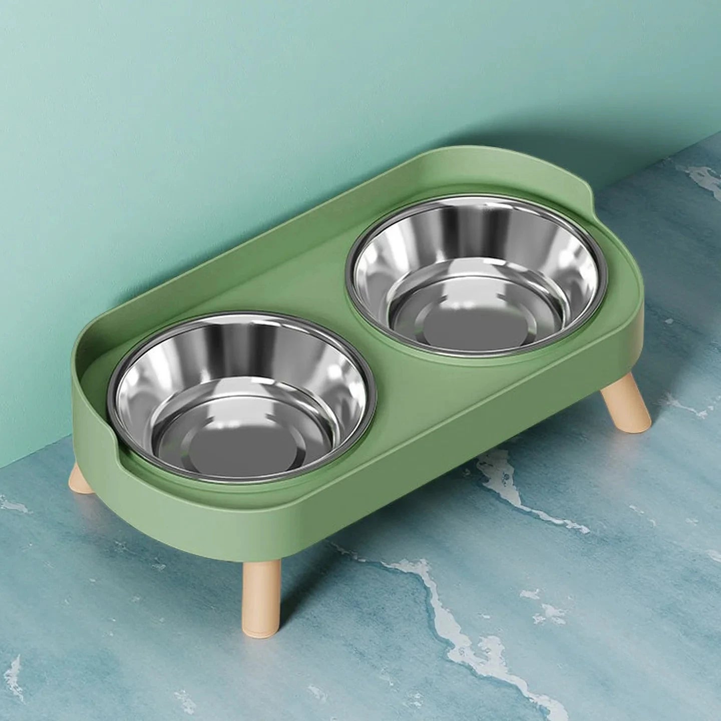 Elevated Dual-Bowl Pet Feeding Station - Neck Protection