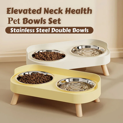 Elevated Dual-Bowl Pet Feeding Station - Neck Protection