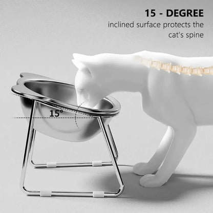 15° Elevated Stainless Steel Cat Bowl - Neck Protection