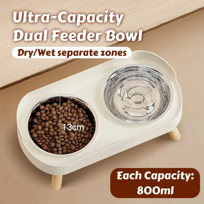 Elevated Dual-Bowl Pet Feeding Station - Neck Protection