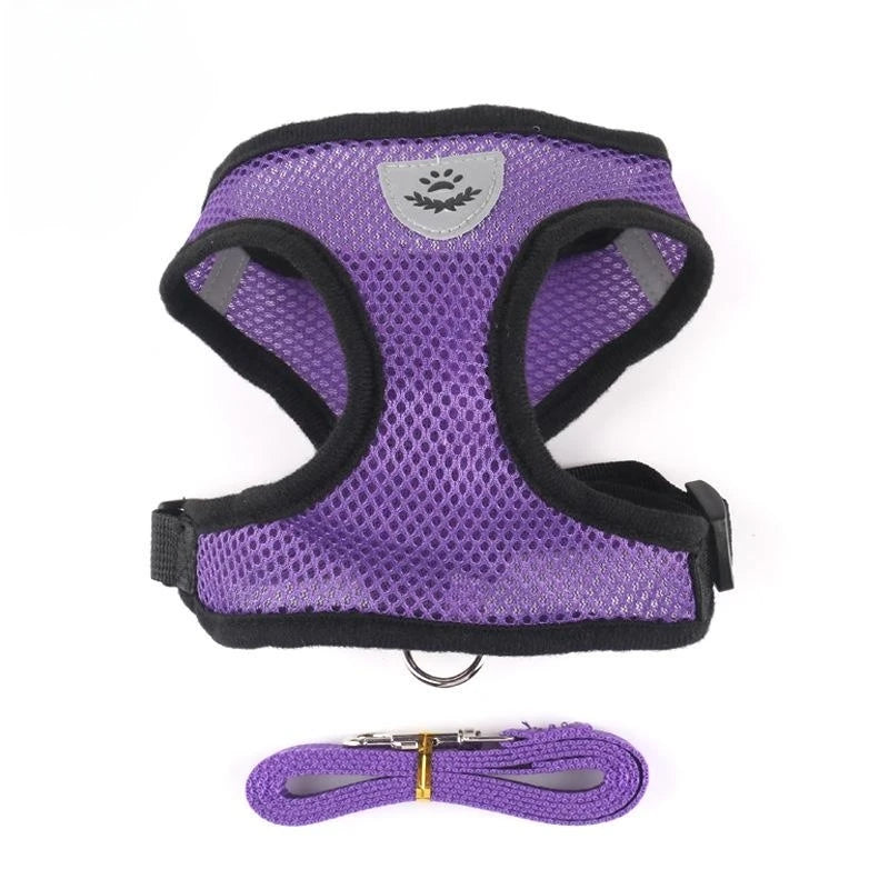 Small and Medium Dogs & Cats: Reflective Adjustable Pet Harness & Leash Set