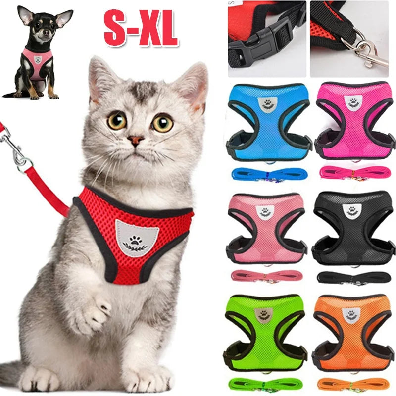 Small and Medium Dogs & Cats: Reflective Adjustable Pet Harness & Leash Set