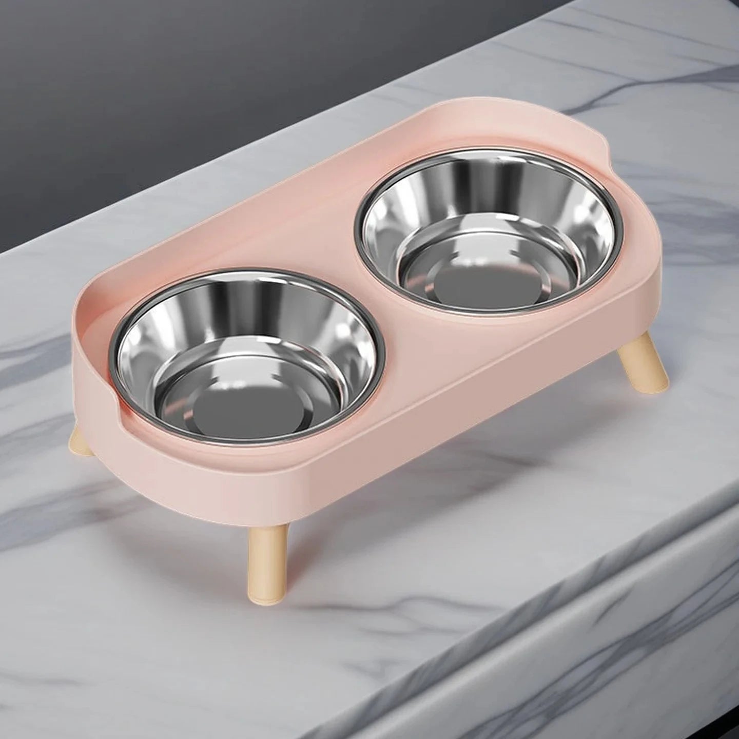 Elevated Dual-Bowl Pet Feeding Station - Neck Protection