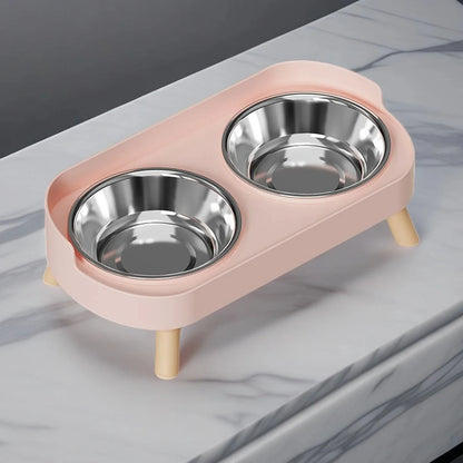 Elevated Dual-Bowl Pet Feeding Station - Neck Protection