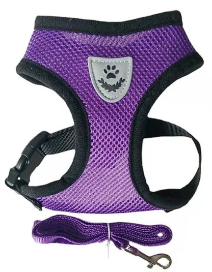Small and Medium Dogs & Cats: Reflective Adjustable Pet Harness & Leash Set