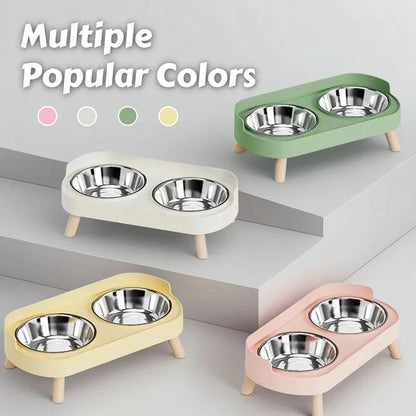 Elevated Dual-Bowl Pet Feeding Station - Neck Protection