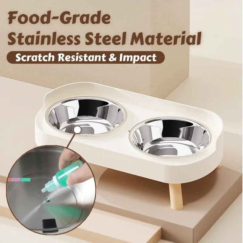 Elevated Dual-Bowl Pet Feeding Station - Neck Protection